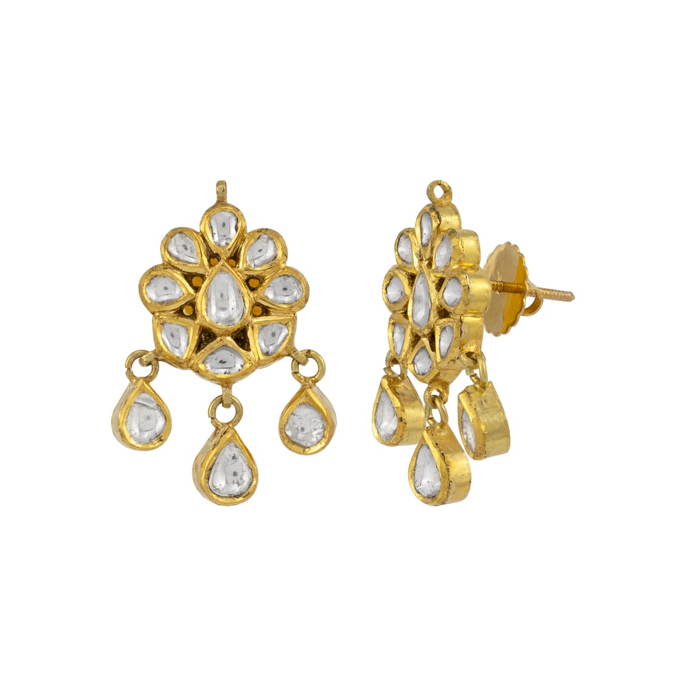 Floral Polki Earring with Teardrop Polki Drops